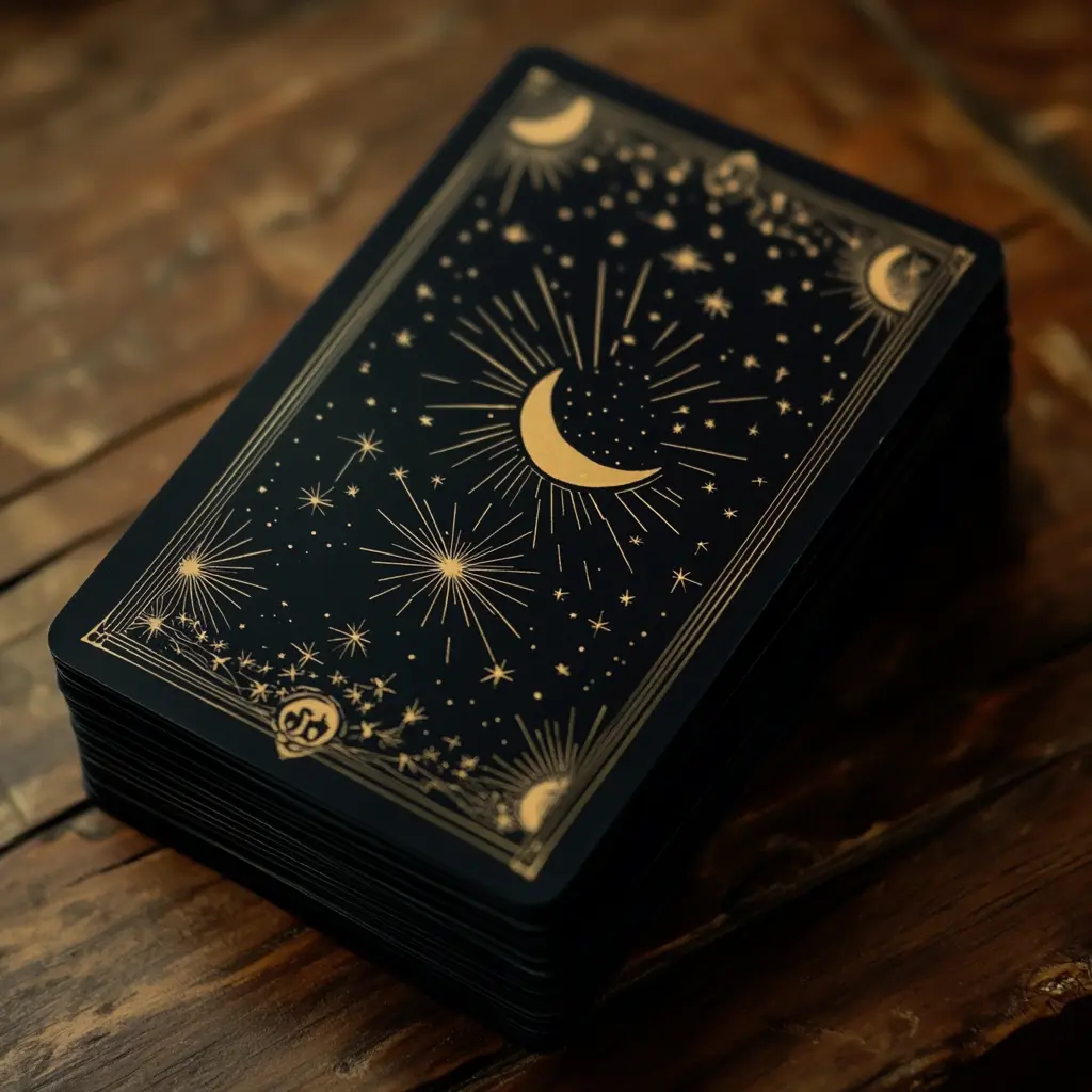 Ajrain tarot card with stars and moon more black and mute color