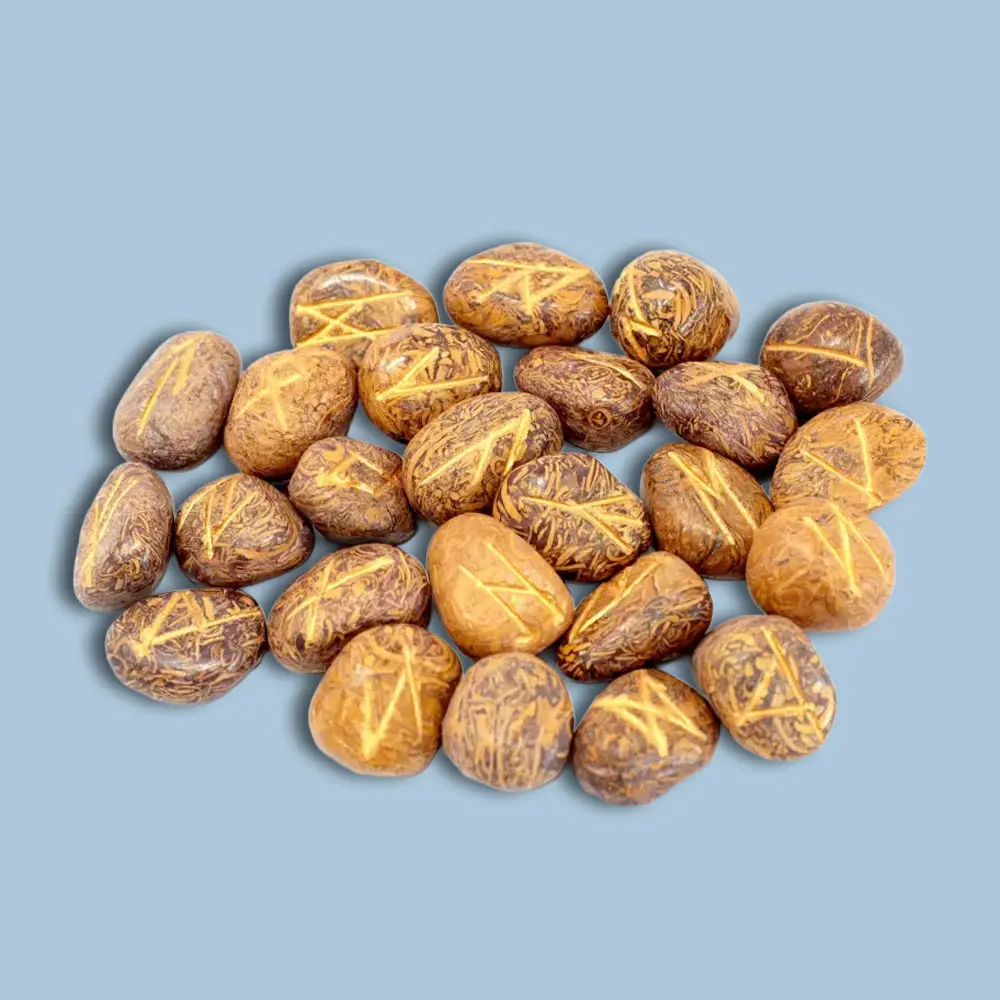 ᚱ Ρούνοι για Μεταμόρφωση & Προστασία – Snake Jasper με Πουγκί 🐍